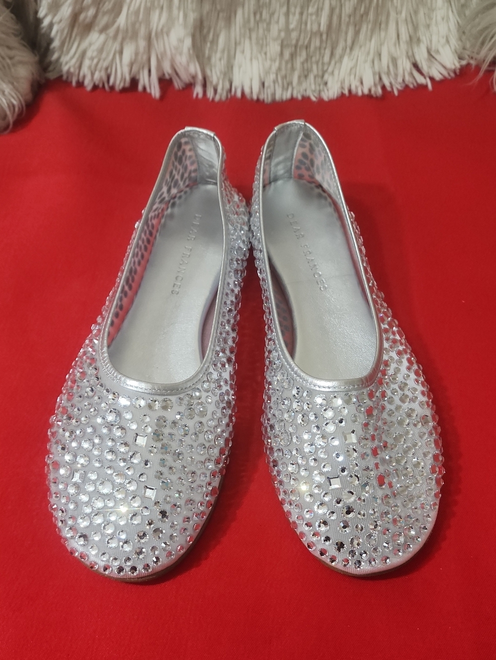 Dear Frances Silver Crystal-Embellished Ballet Flats